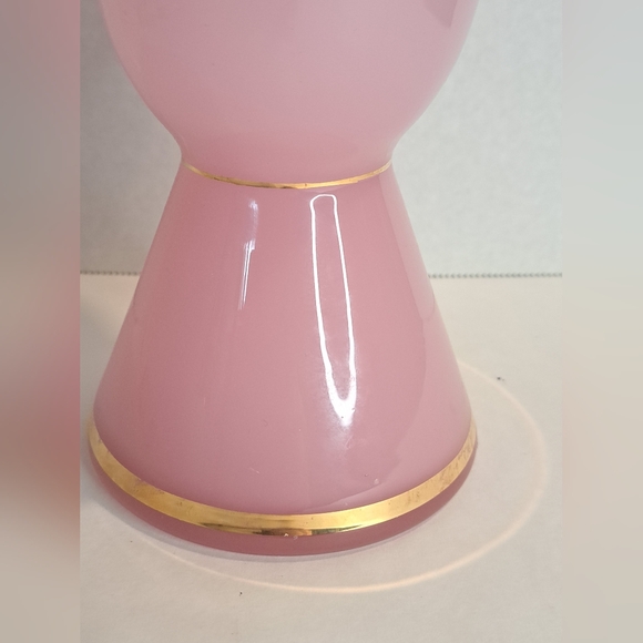 Antique Hand Blown Pink Opaline Glass Vase Handpainted Gold Trim with Lid - Picture 5 of 10